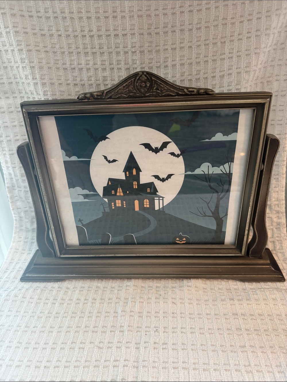 Vintage bronze gold wood swivel frame, Halloween print, choose your own photo